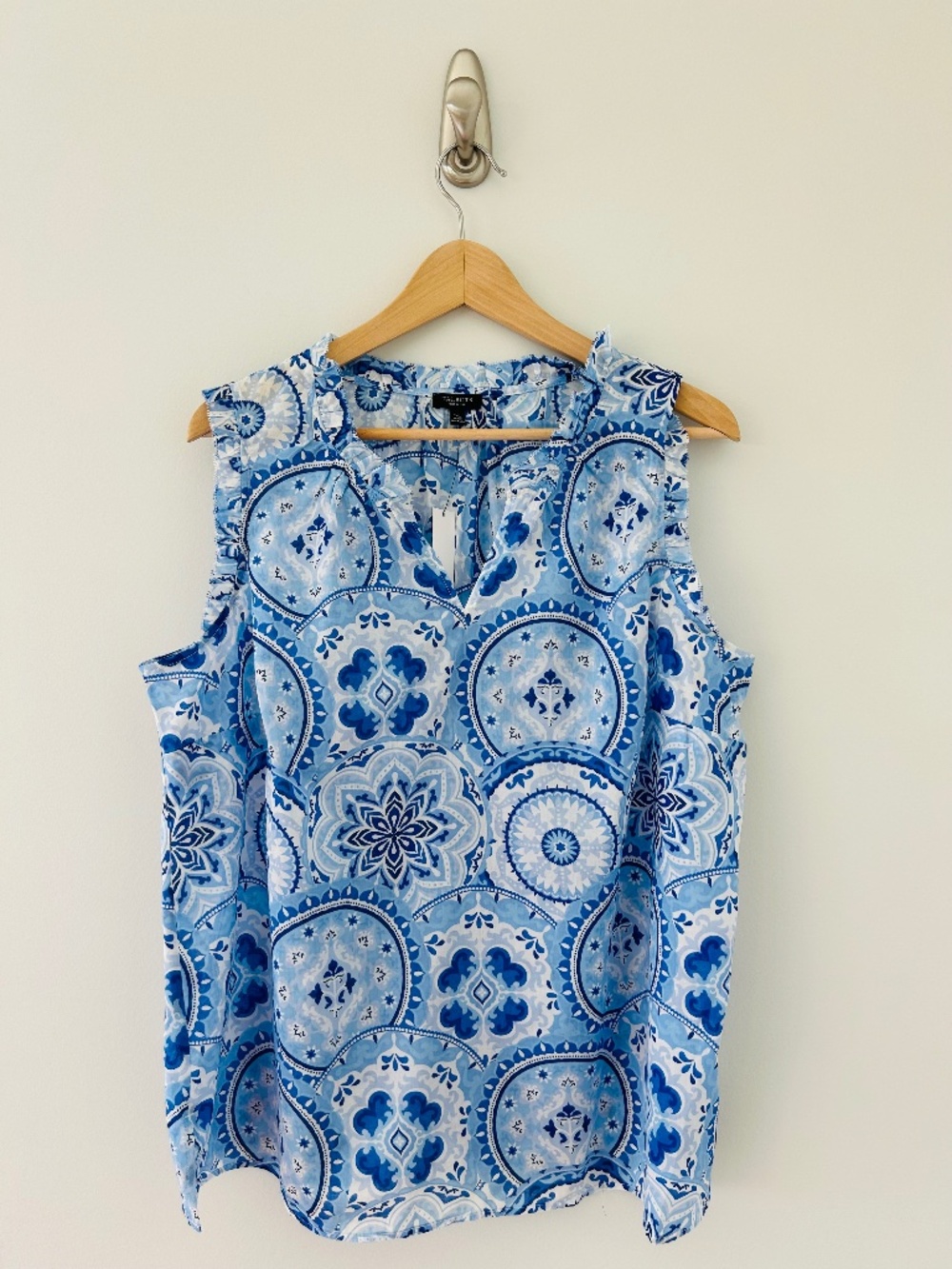 NWT Talbots Layered Blue Medallion Ruffle Trim Tank Top Sz 1XP